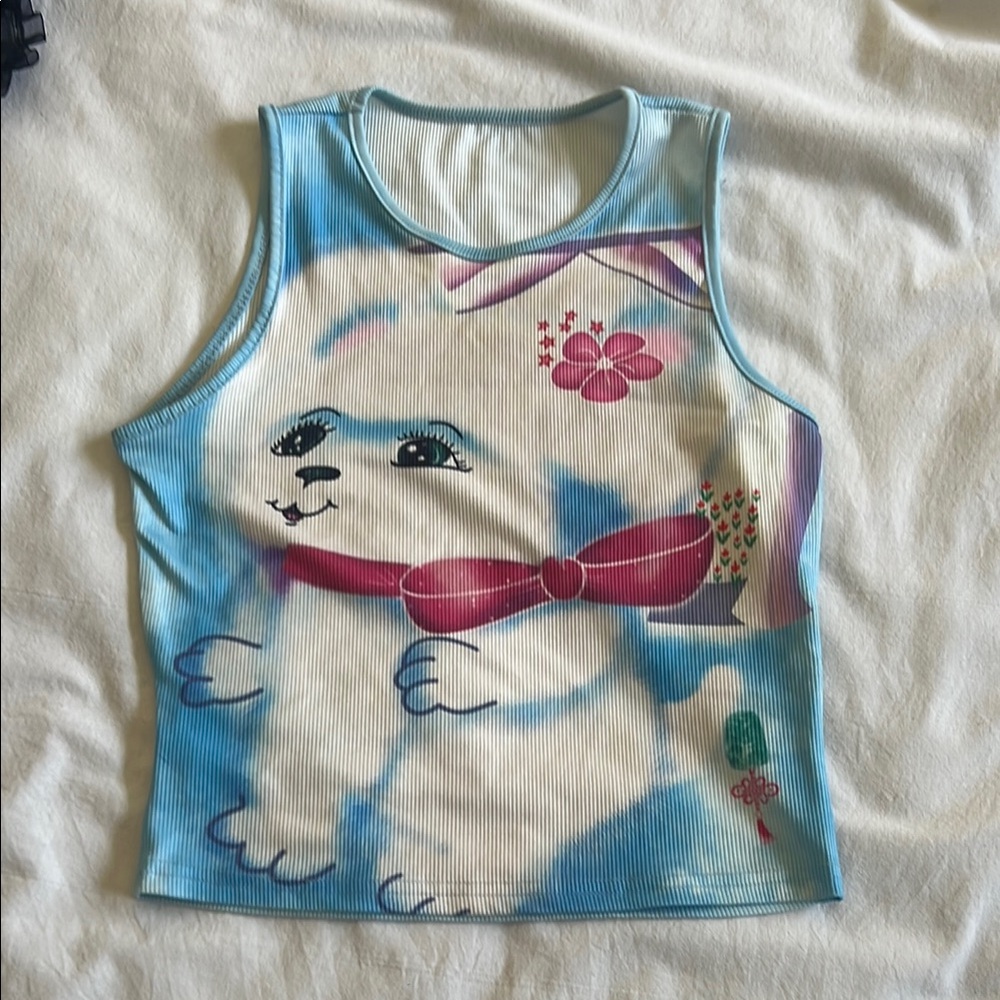 Blue and White Puppy Sleeveless Top